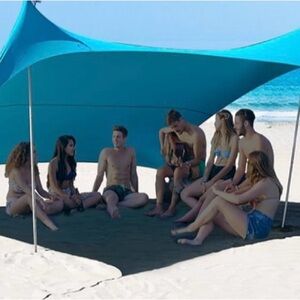 Blue beach tent canopy with UPF 50+ protection